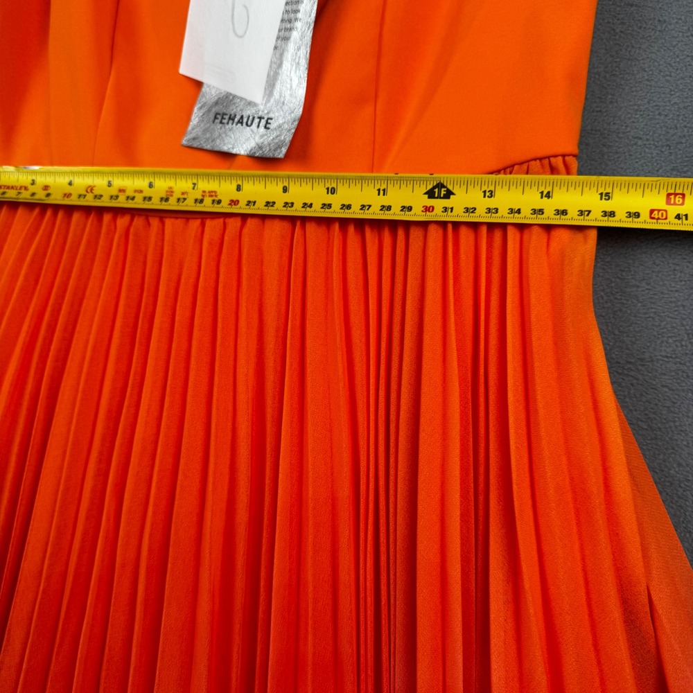FEHAUTE Orange Pink Ombre Pleated Midi Dress Sleeveless Square Neck Size 4 NEW - Picture 3 of 10